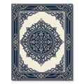 Elegant Navy Cream Ornate Damask Medallion Rug