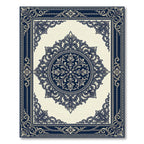 Elegant Navy Cream Ornate Damask Medallion Rug