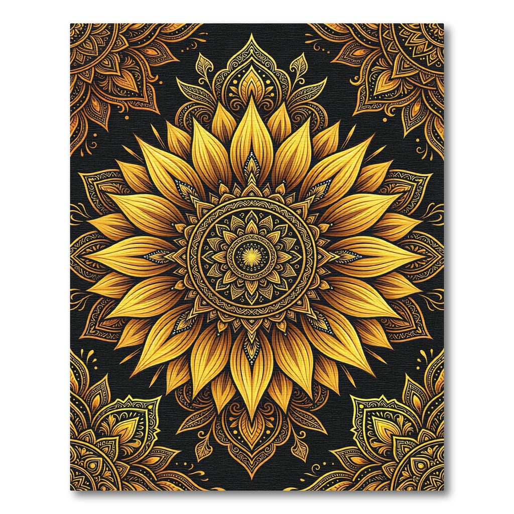 Golden Sunflower Medallion Mandala Art Rug