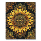 Golden Sunflower Medallion Mandala Art Rug