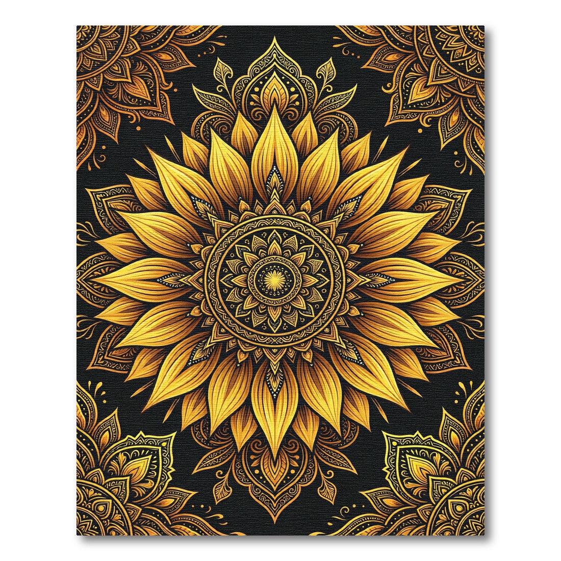 Golden Sunflower Medallion Mandala Art Rug