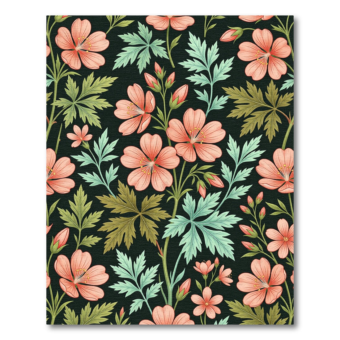 Botanical Peach Floral Dark Garden Rug