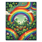 Vibrant Rainbow Clover Meadow Illustration Rug
