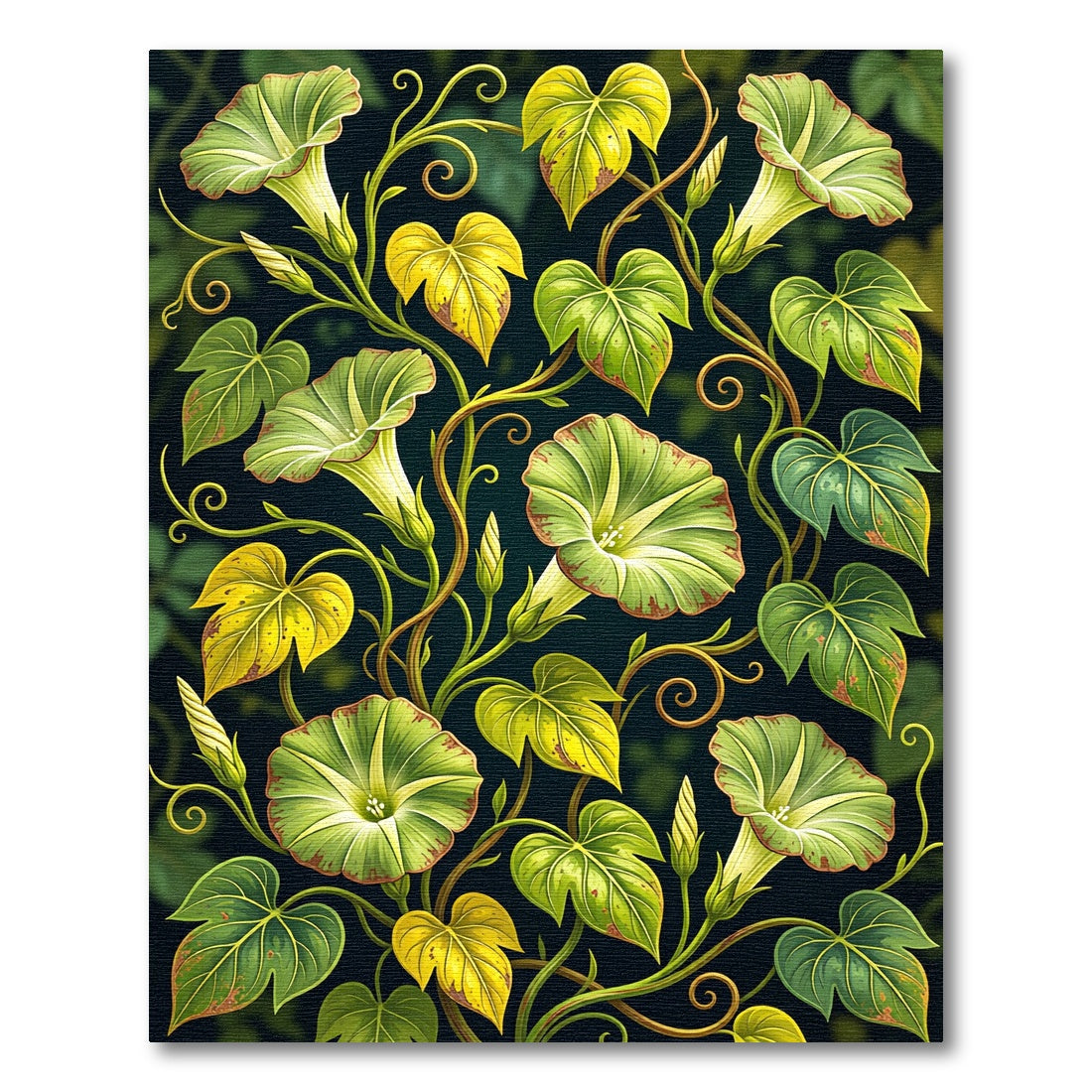 Lush Green Botanical Morning Glory Garden Rug