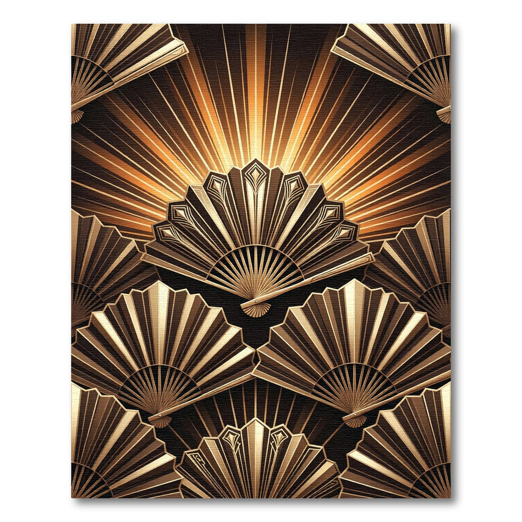Art Deco Golden Fan Radial Burst Rug
