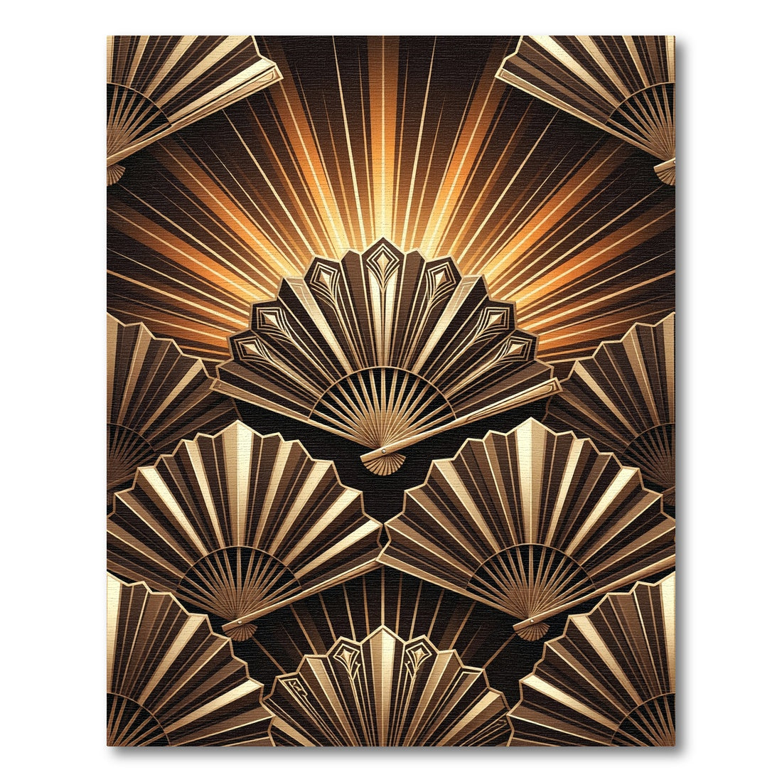 Art Deco Golden Fan Radial Burst Rug