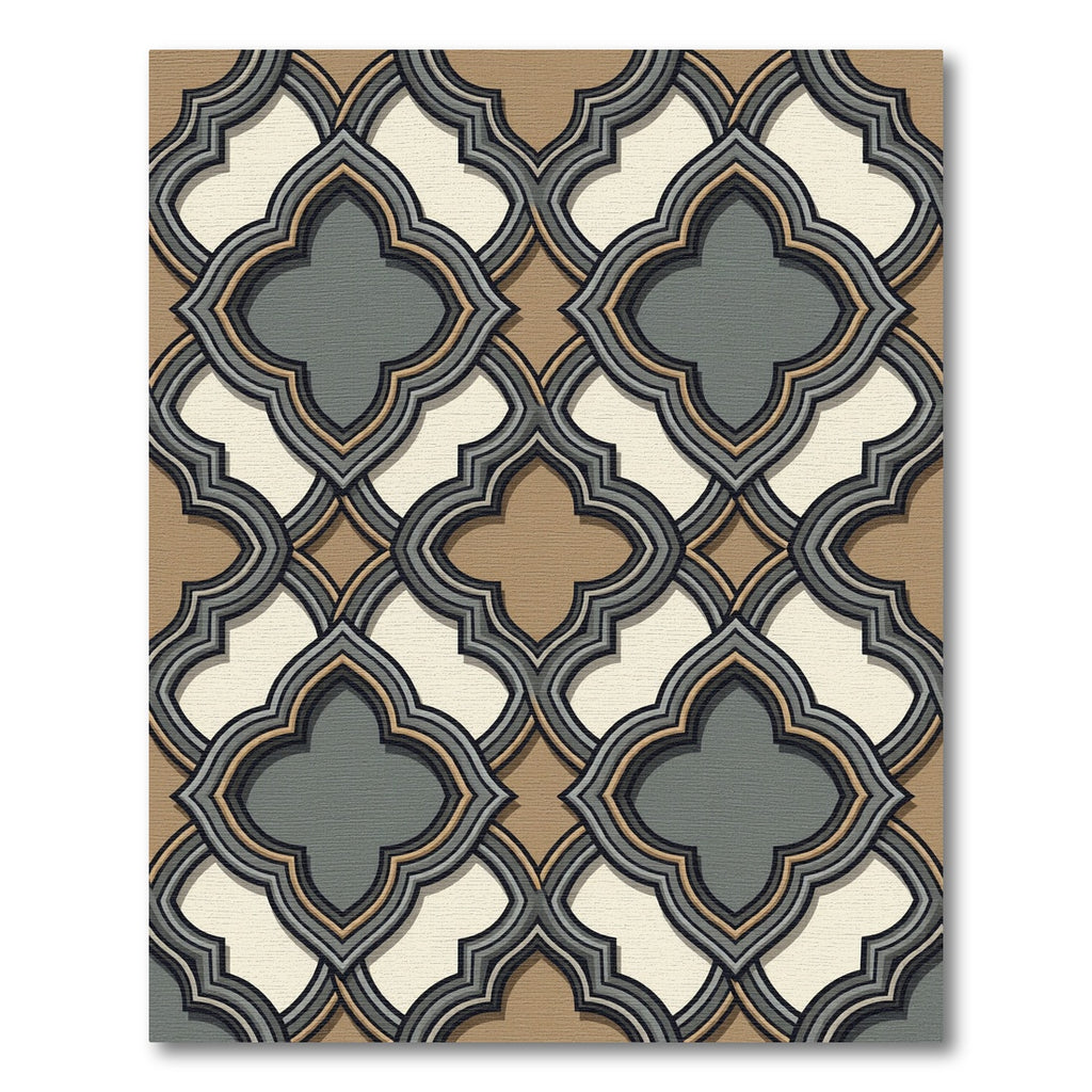 Elegant Charcoal Beige Quatrefoil Geometric Rug