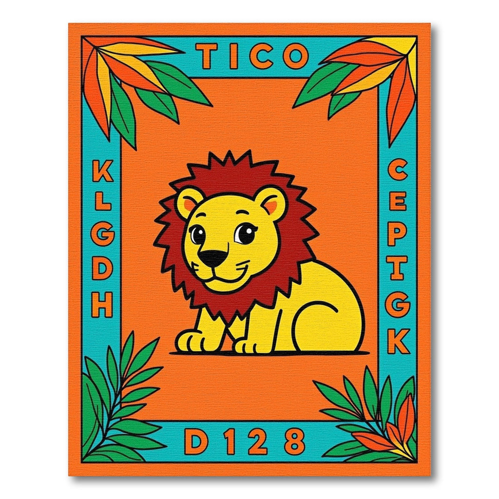 Playful Yellow Lion Orange Border Rug