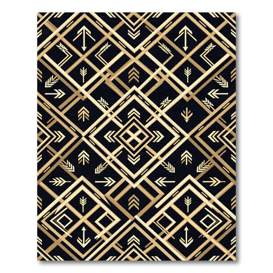 Art Deco Gold Geometric Black Rug