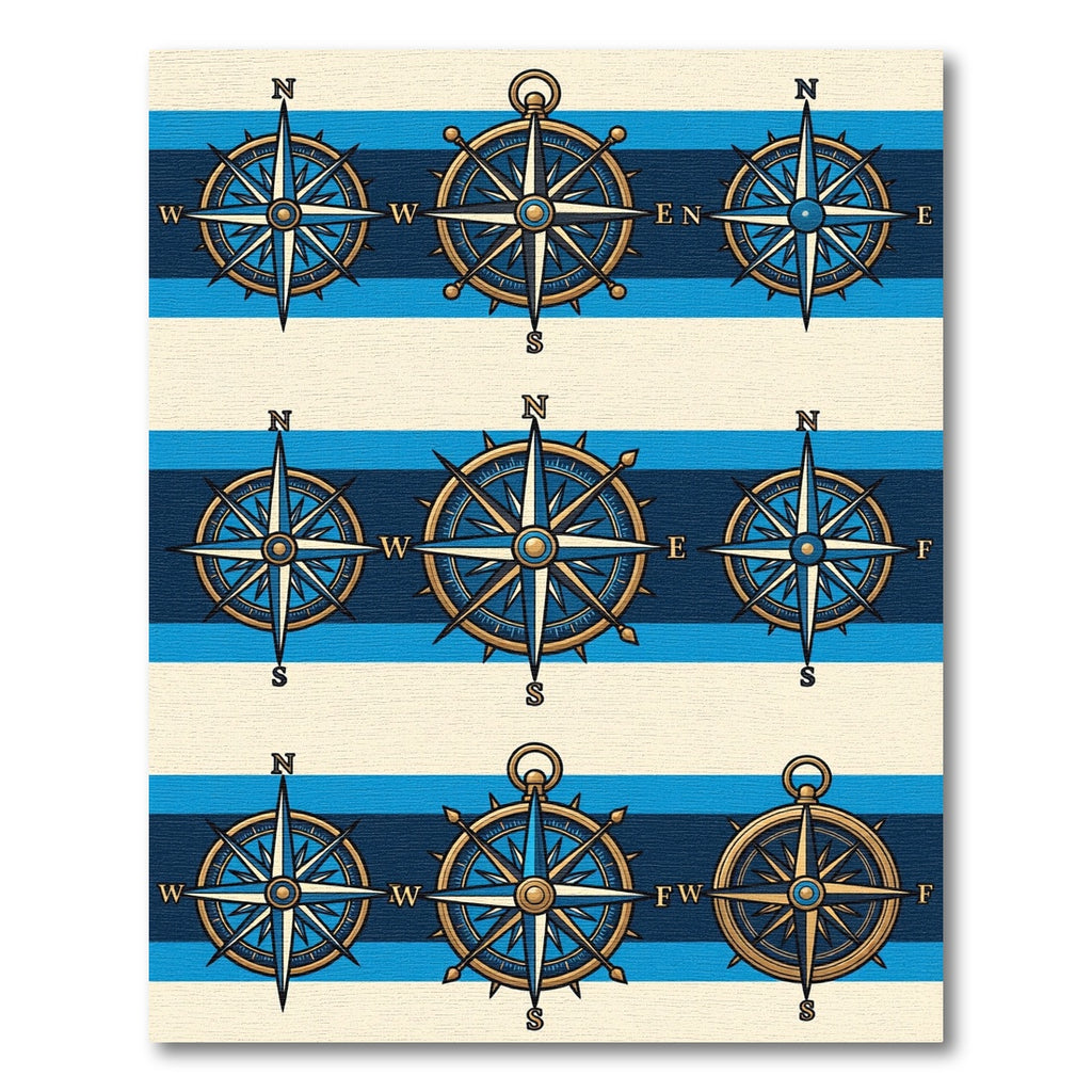 Nautical Compass Blue Striped Art Rug