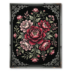 Dark Crimson Peony Floral Medallion Rug