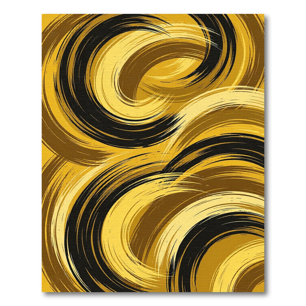 Golden Black Abstract Swirl Rug