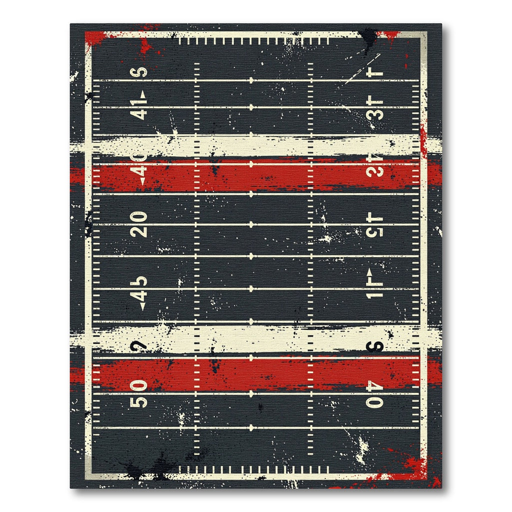 Distressed Red White Football Field Grid Rug