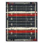 Distressed Red White Football Field Grid Rug
