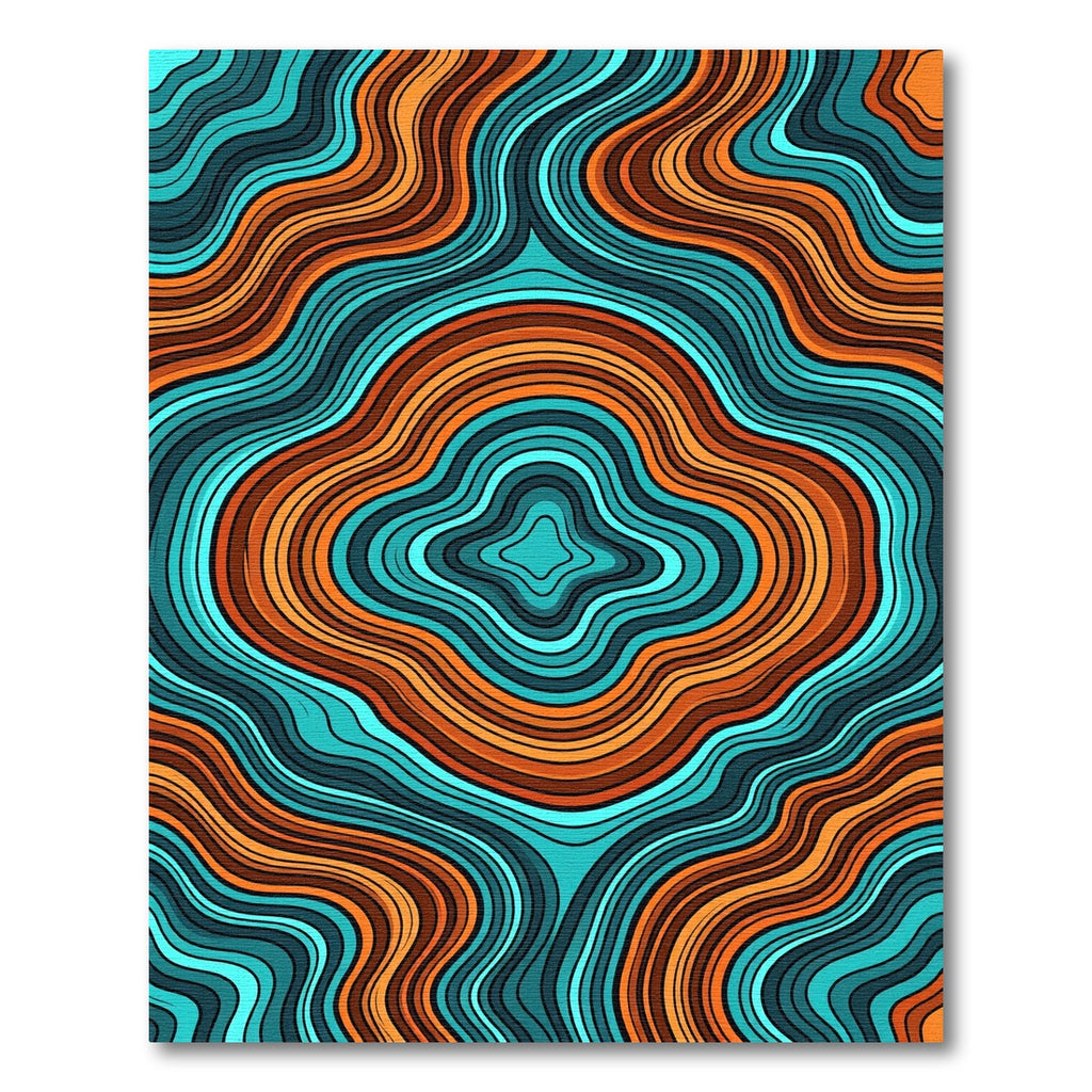 Vibrant Teal and Terracotta Abstract Wave Rug