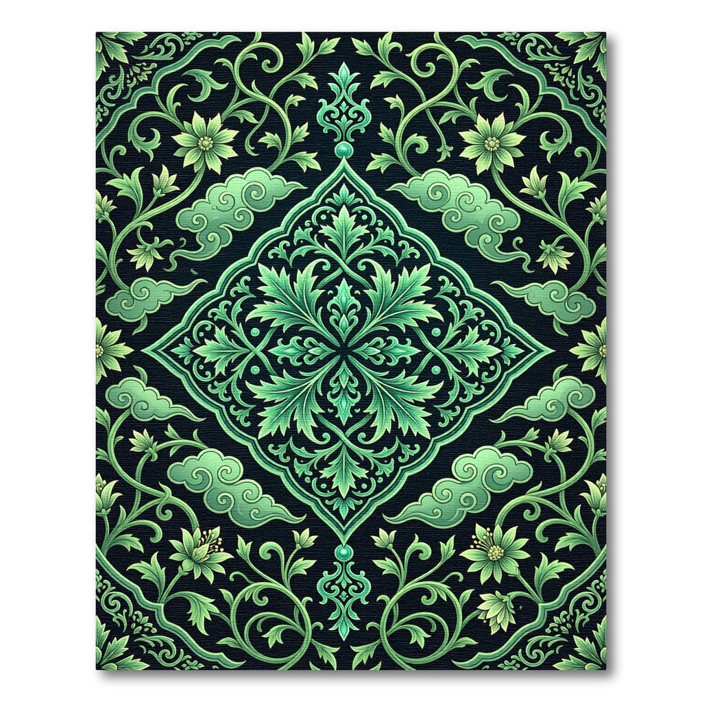 Emerald Green Floral Cloud Scroll Rug
