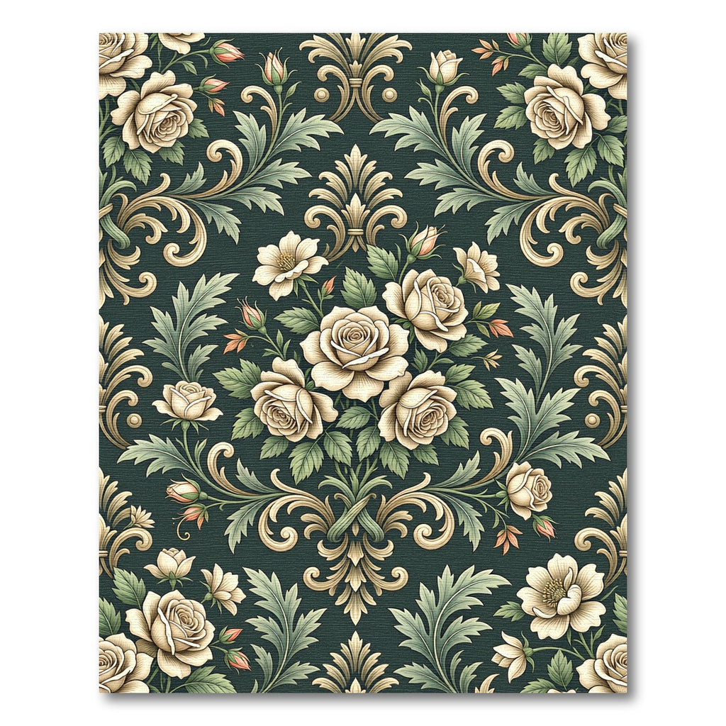 Victorian Cream Rose Damask Botanical Rug