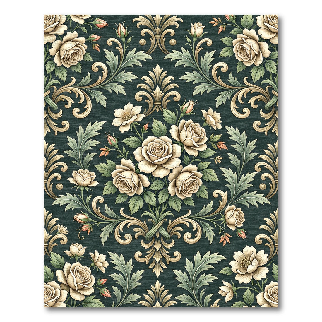 Victorian Cream Rose Damask Botanical Rug
