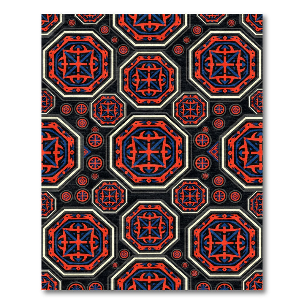 Bold Crimson Blue Geometric Octagon Rug