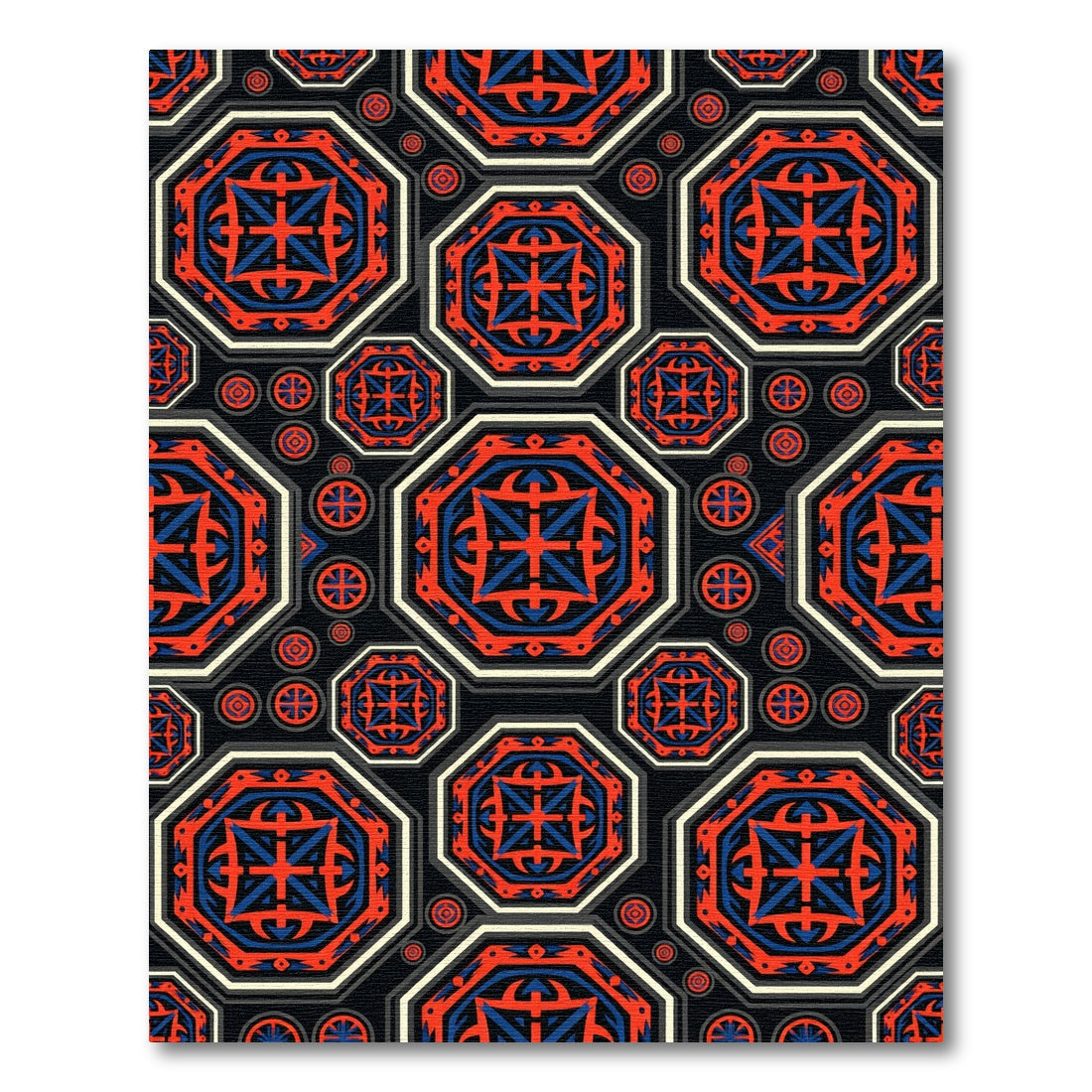 Bold Crimson Blue Geometric Octagon Rug