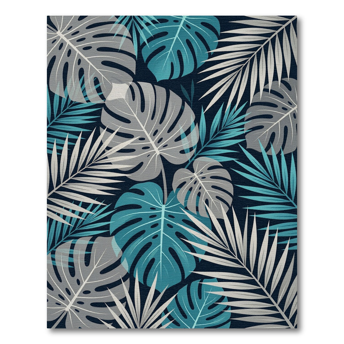 Tropical Teal and Gray Monstera Leaf Rug