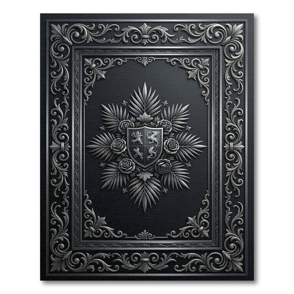Ornate Silver Crest Floral Border Rug