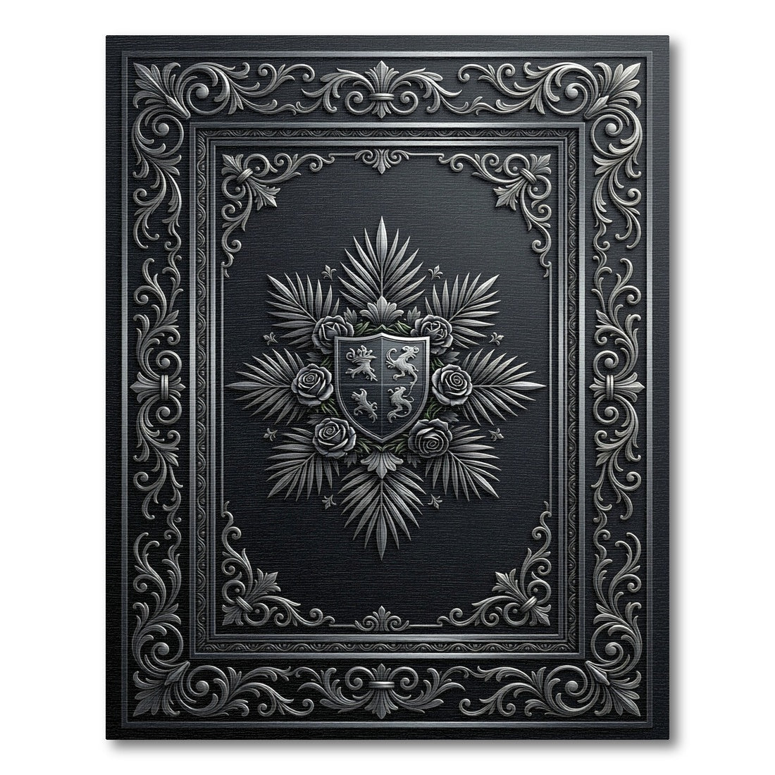 Ornate Silver Crest Floral Border Rug