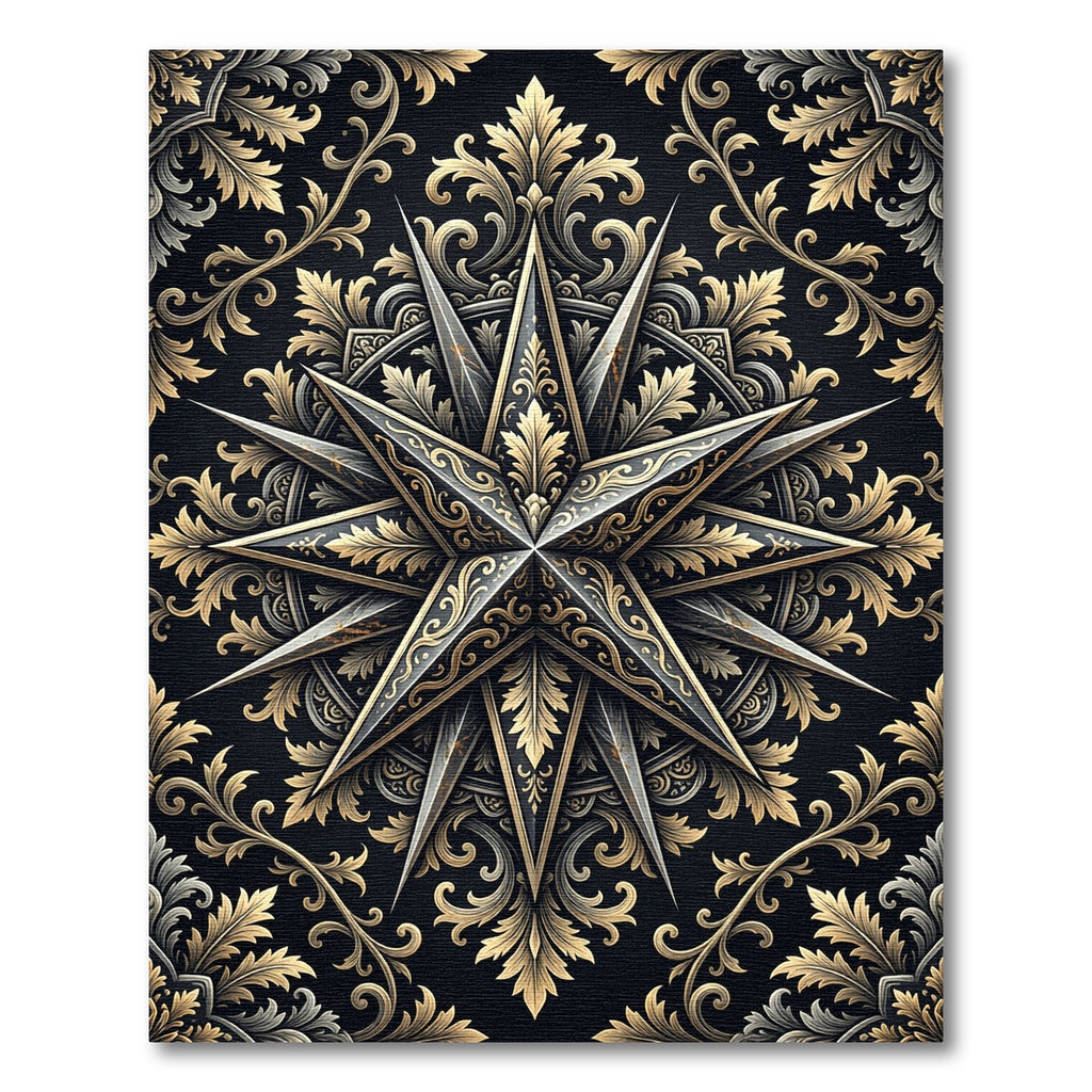 Ornate Gold Metallic Star Baroque Medallion Rug