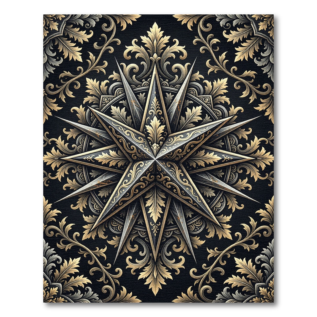 Ornate Gold Metallic Star Baroque Medallion Rug