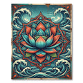 Zen Lotus Bloom with Teal Ocean Waves Rug