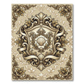 Ornate Beige Damask Scallop Shell Emblem Rug