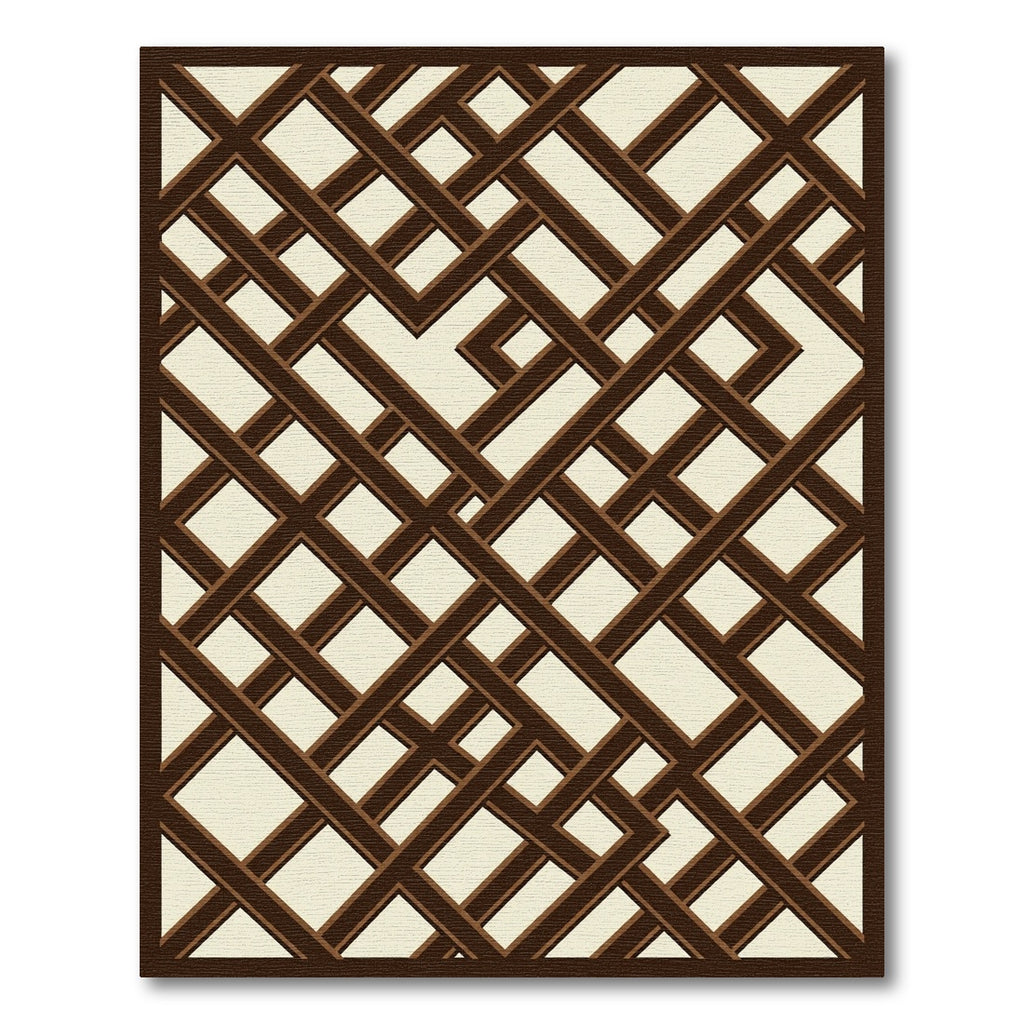 Dark Brown Interlaced Geometric Lattice Rug