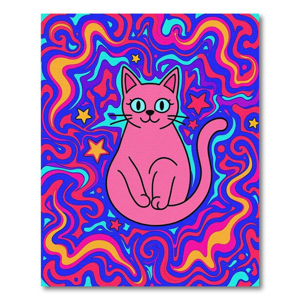 Psychedelic Pink Cat Swirl Stars Rug