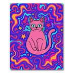Psychedelic Pink Cat Swirl Stars Rug