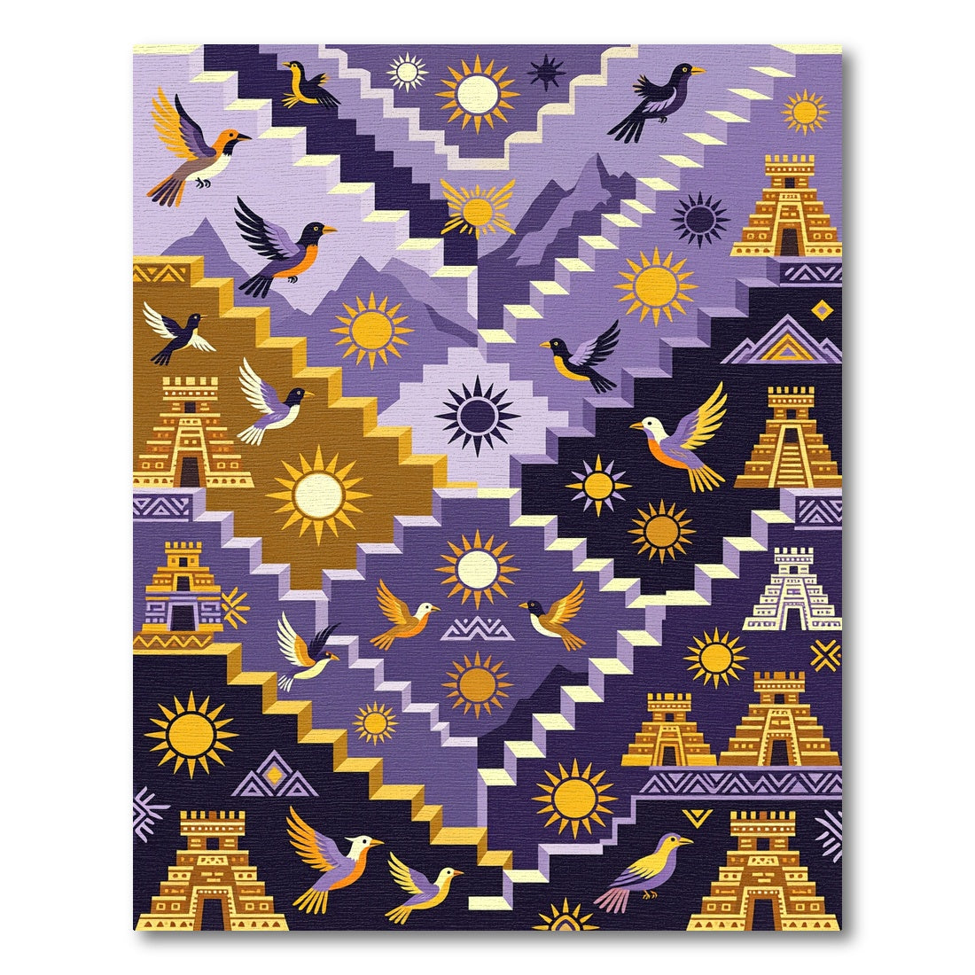Terracotta Sun Bird Aztec Stairway Rug