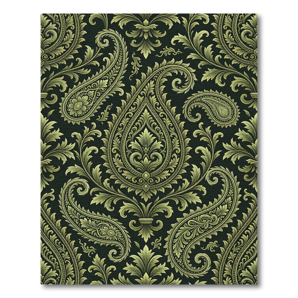 Ornate Gold Paisley Scrollwork Rug