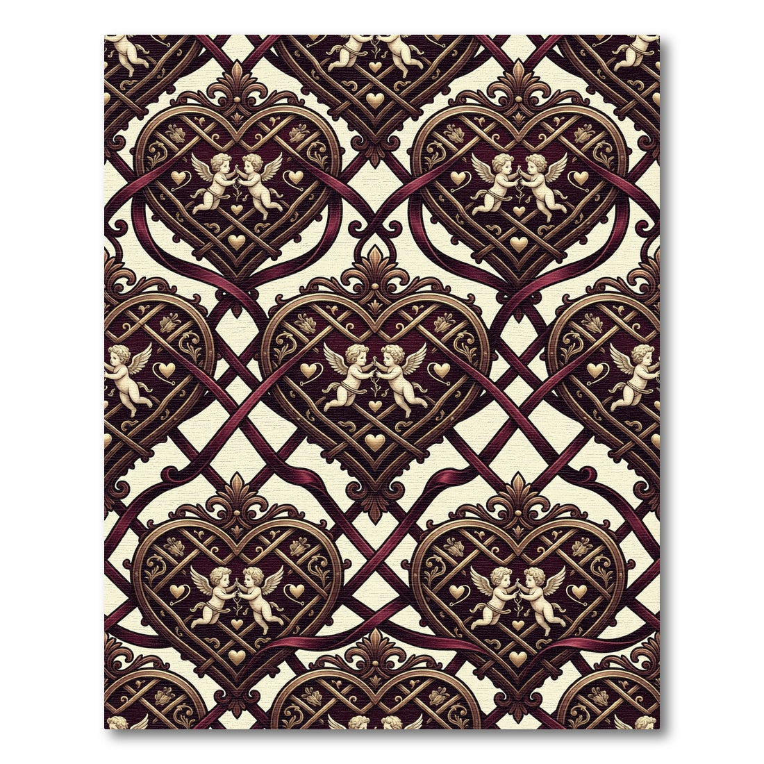 Regal Heart Cherub Ribbon Ornament Rug