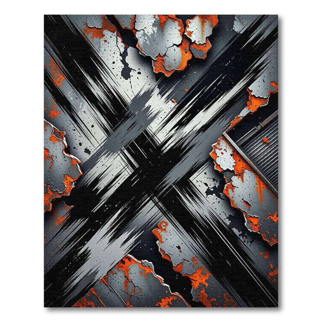 Industrial Distressed Rust and Steel Cross Rug