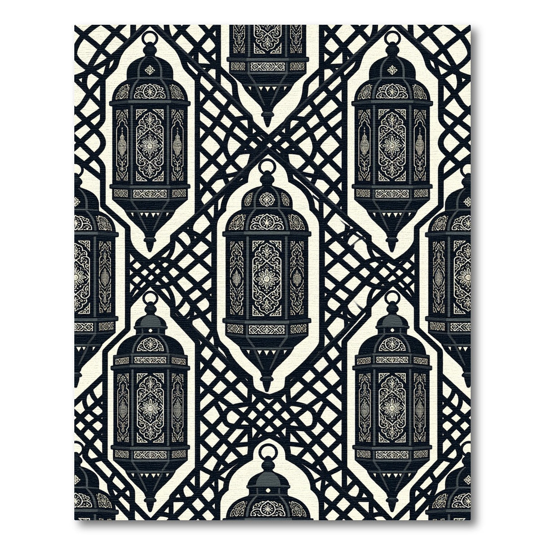 Monochrome Lantern Lattice Geometric Art Rug