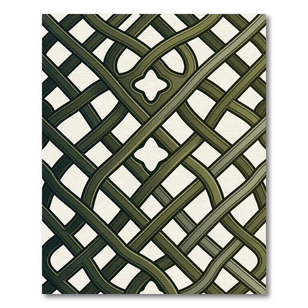Olive Lattice Woven Geometric Grid Rug