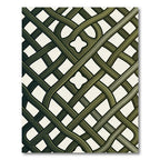 Olive Lattice Woven Geometric Grid Rug