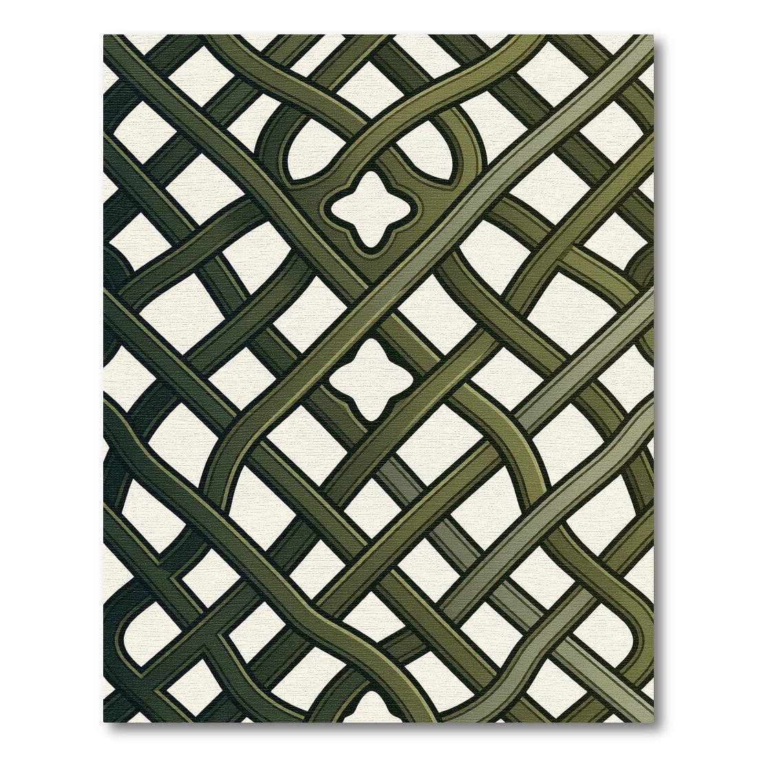 Olive Lattice Woven Geometric Grid Rug