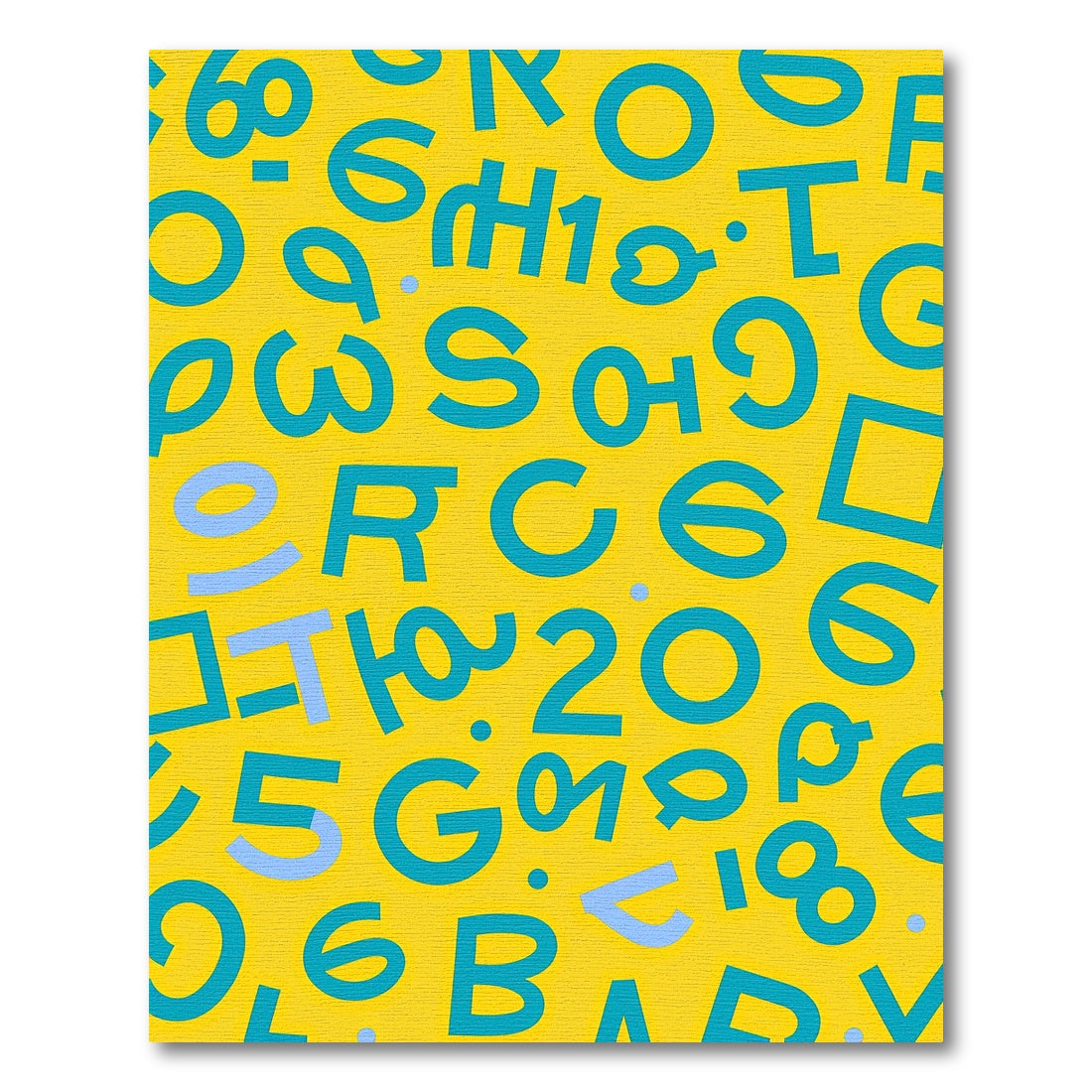 Retro Yellow Teal Alphabet Numbers Rug