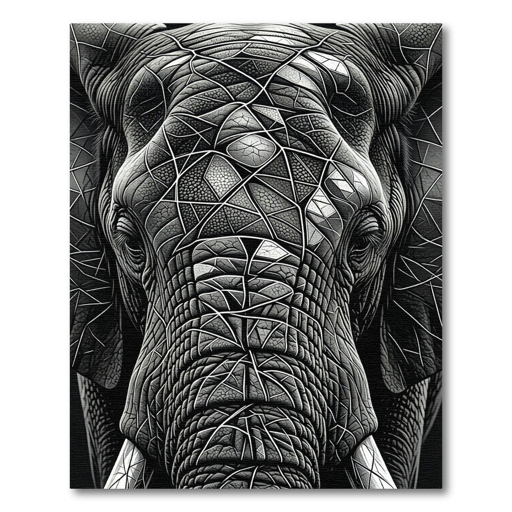 Striking Monochrome Geometric Elephant Portrait Rug