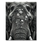 Striking Monochrome Geometric Elephant Portrait Rug