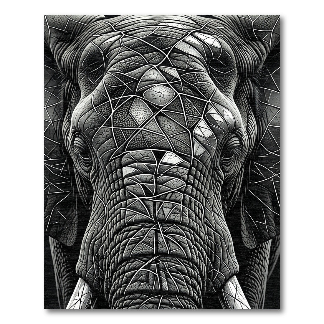 Striking Monochrome Geometric Elephant Portrait Rug