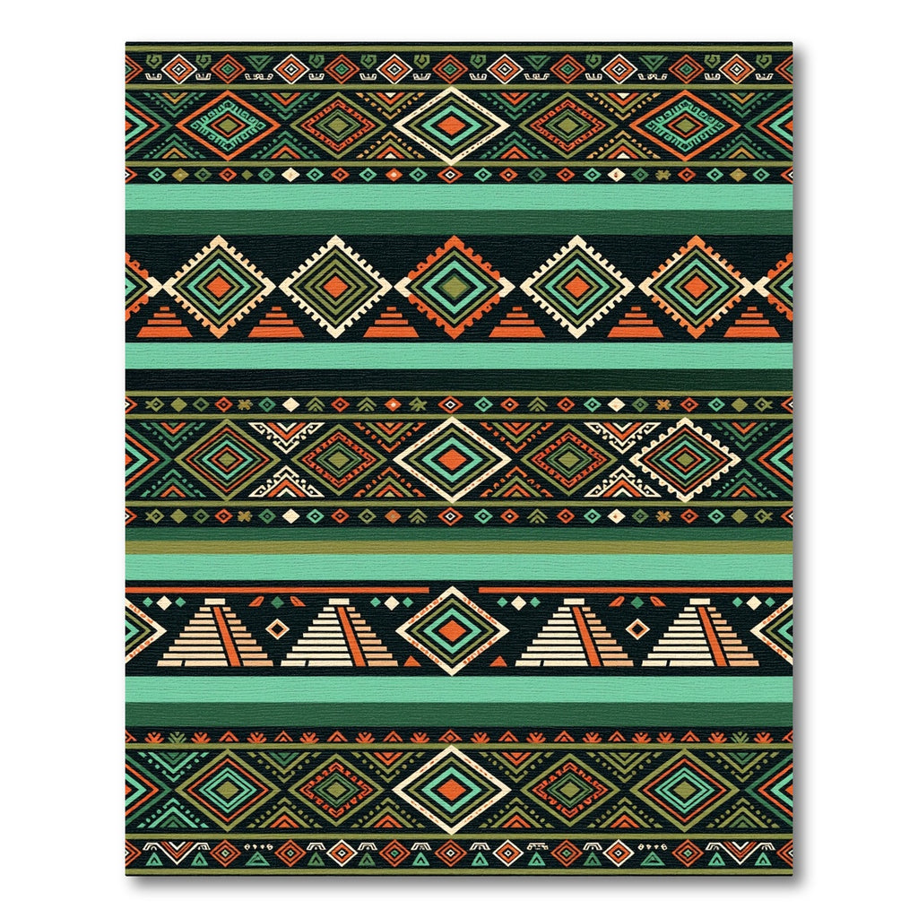 Tribal Emerald Orange Diamond Stripe Rug