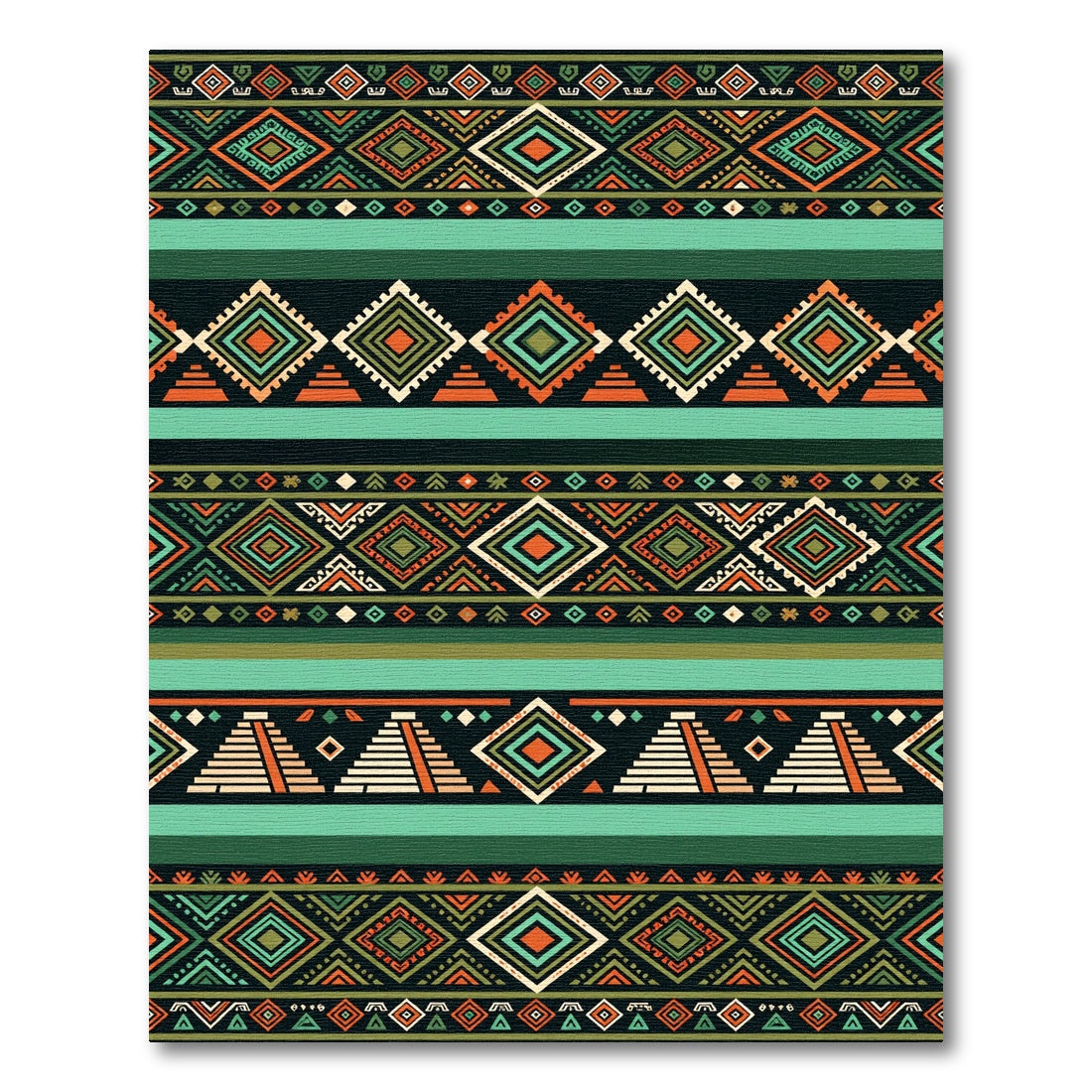 Tribal Emerald Orange Diamond Stripe Rug