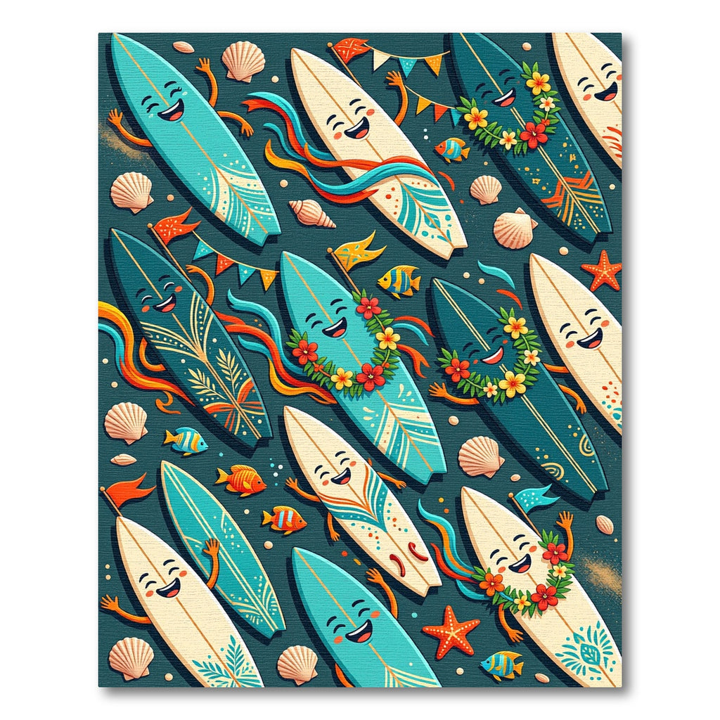 Cheerful Teal Surfboard Tropical Summer Celebration Rug