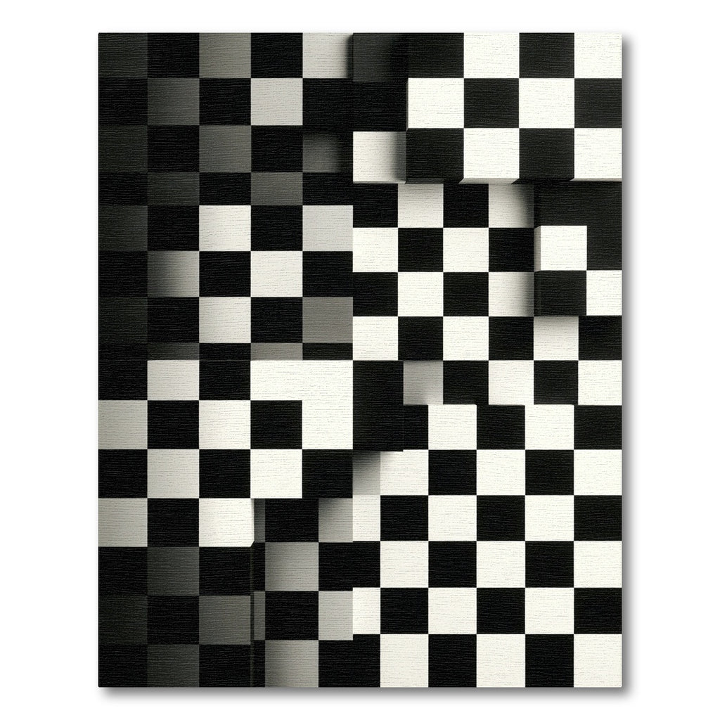 Monochrome Three-dimensional Geometric Checkered Art Rug